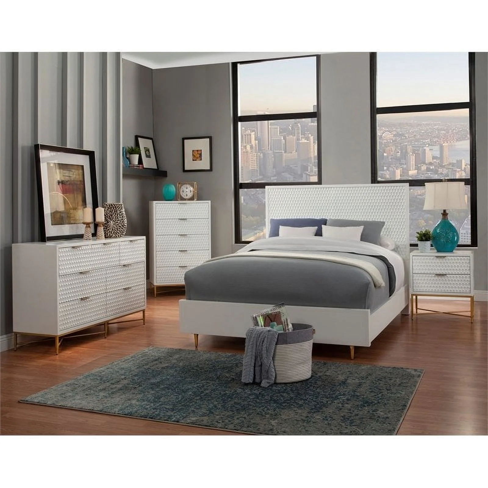 Home Square 4 Piece Set with Nightstand Standard King Headboard & Bedroom Vanity
