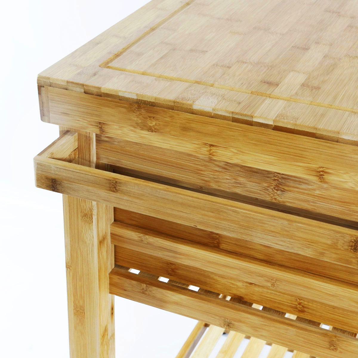 Home Aesthetics Rolling Bamboo Kitchen Island Cart Food Prep Trolley, with Towel