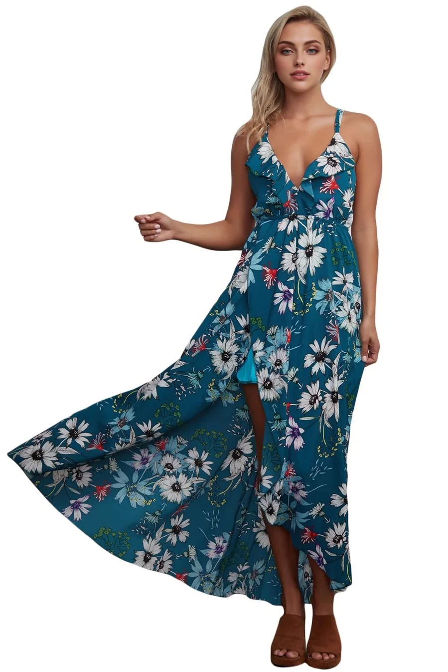 Crisscross Back Floral Maxi DressClistos