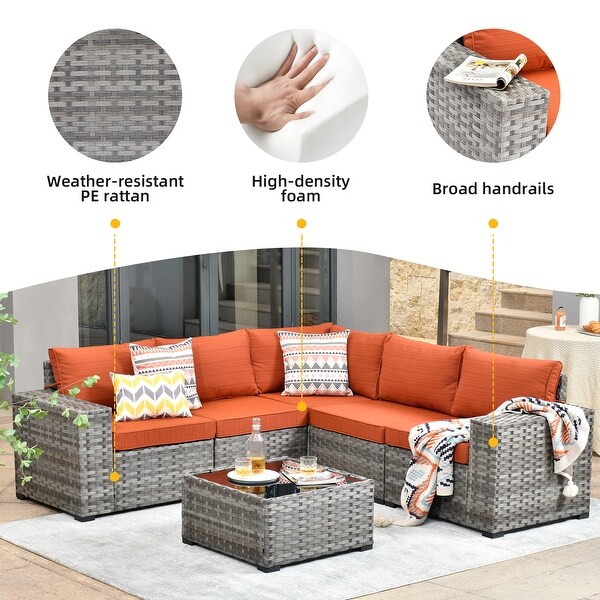 OVIOS Patio Wicker Furniture Wide Arm 6piece Set with Table