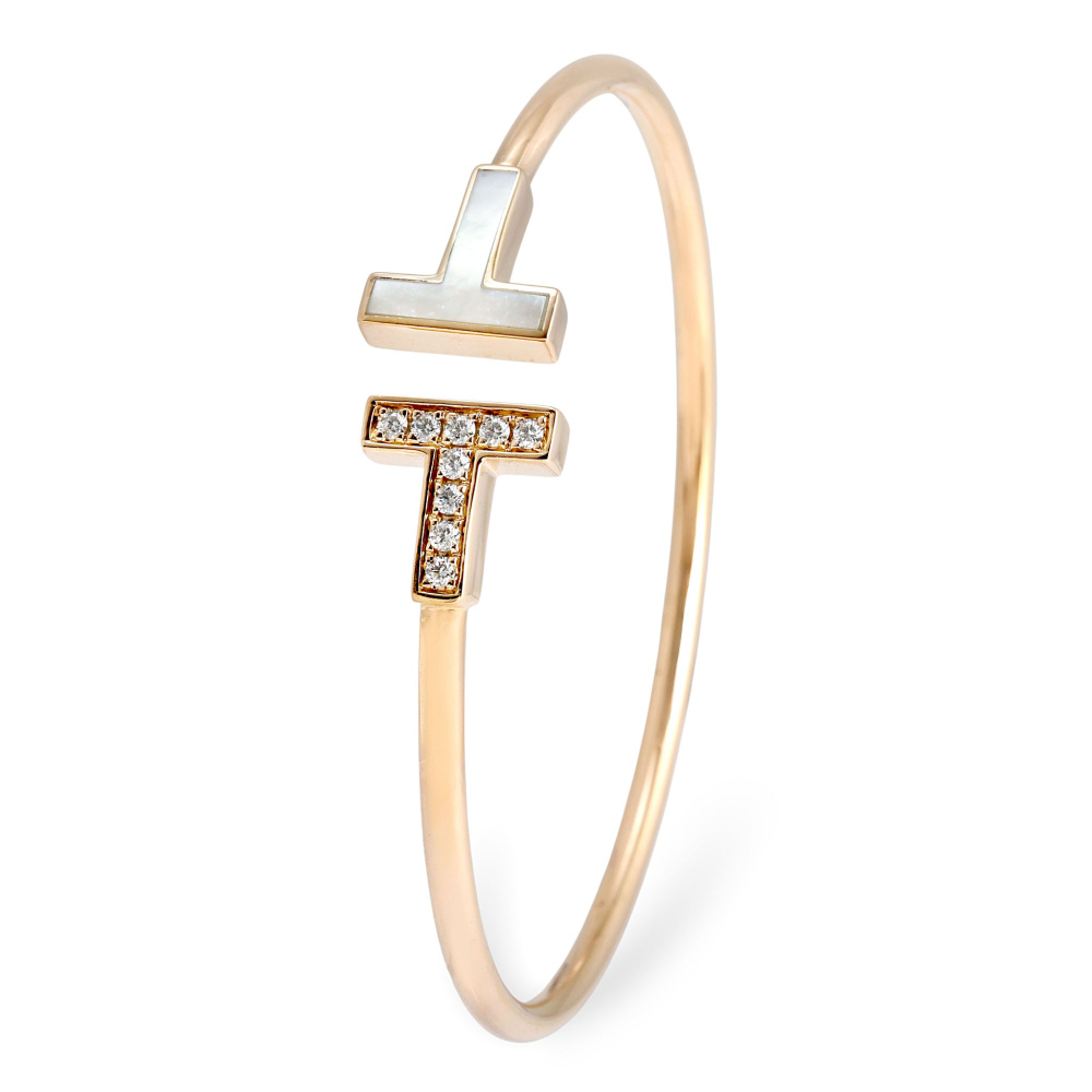 Tiffany & Co. Tiffany T Wire Diamond Shell Bracelet 18K Rose Gold 64028588