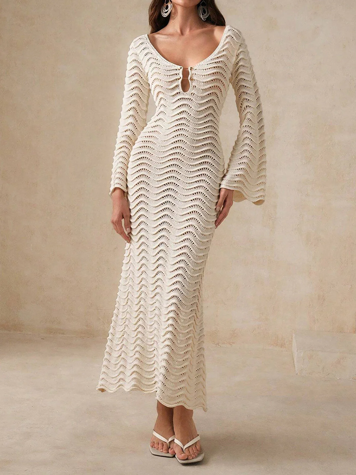 Plunging V-Neck Crochet Maxi DressClistos