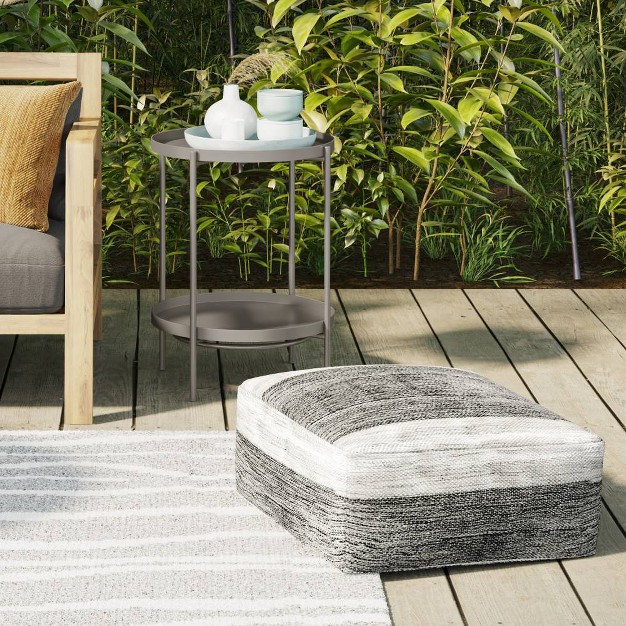 Buchanan Square Woven Pet Polyester Pouf Gray white Wyndenhall