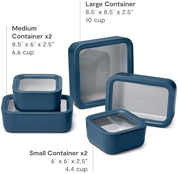 13pc Glass Food Storage Container Set – Easy to Store, Non Toxic Lunch Box – with Glass Lids – Includes Storage Organizer – Navy
