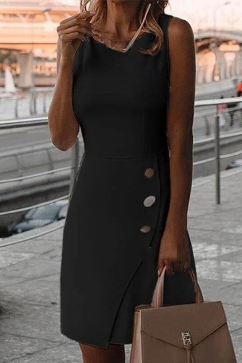 Asymmetrical Hem V-Neck Sleeveless Sheath DressClistos