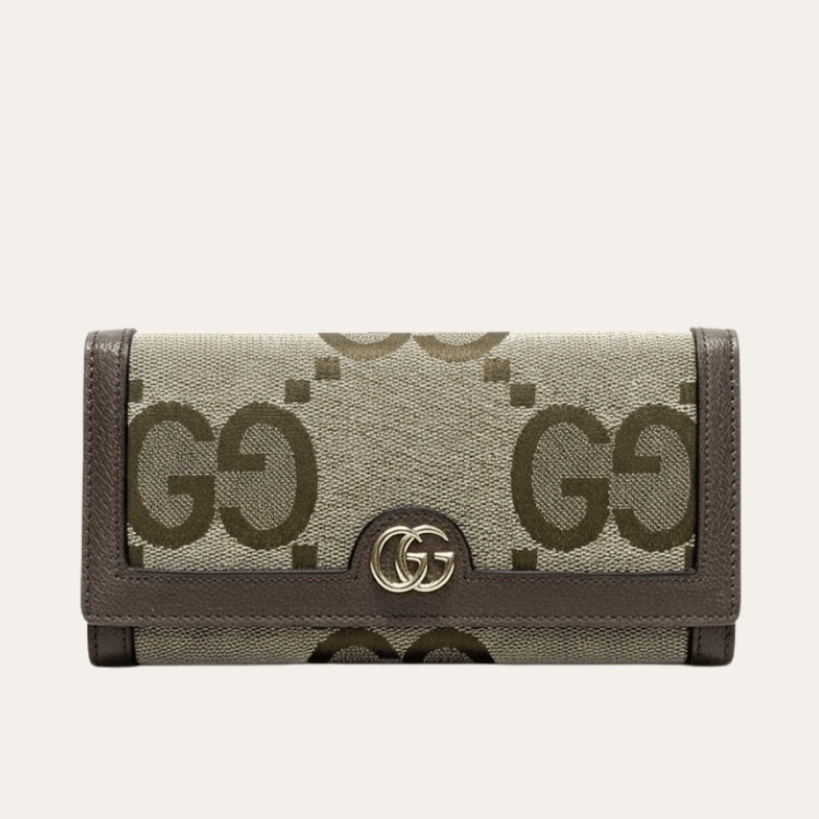 Gucci Jumbo Gg Monogram Flap Wallet Brown 7.5 Inches