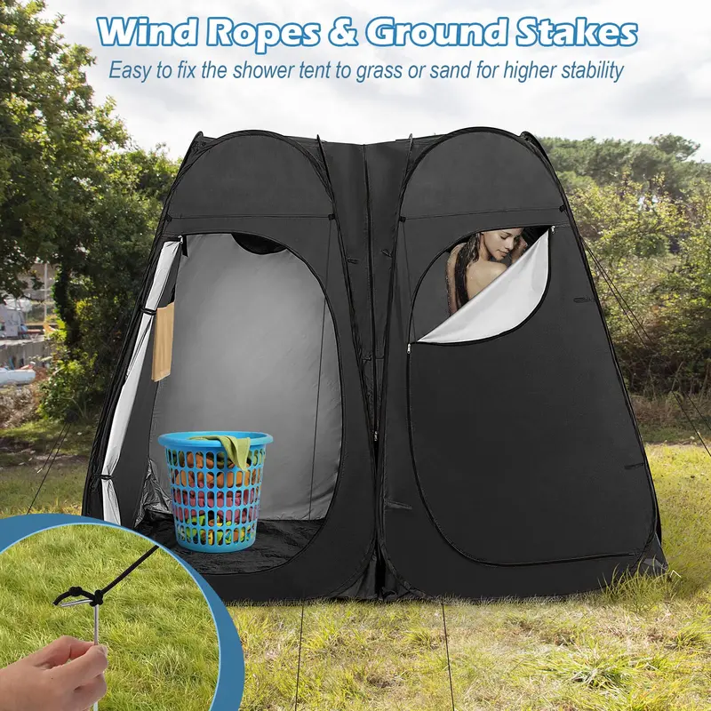 Two-Room Pop-Up Shower Tent – 7.5 ft Changing Enclosure with Stakes & Carry Bag