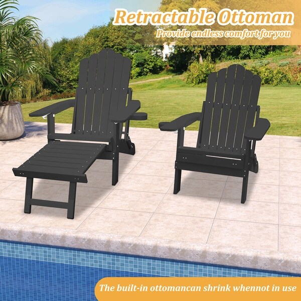 Clihome HIPS Folding Patio Adirondack Chair with Pullout Ottoman