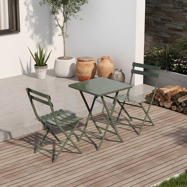 3Piece Patio Bistro Set of Foldable Table and Chairs,Dark Green