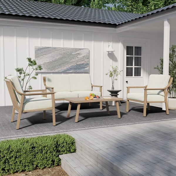 4Piece Aluminum Patio Conversation Set with End Table and Cushions