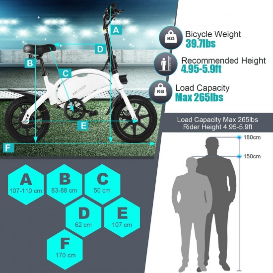 500W/350W Electric Bike Electric Bicycle, 14”/12” Folding Electric Commuter Bike 20MPH Adults/Teens City Ebike with 48V 7.5Ah/6Ah Battery & Dual-Disc Brakes