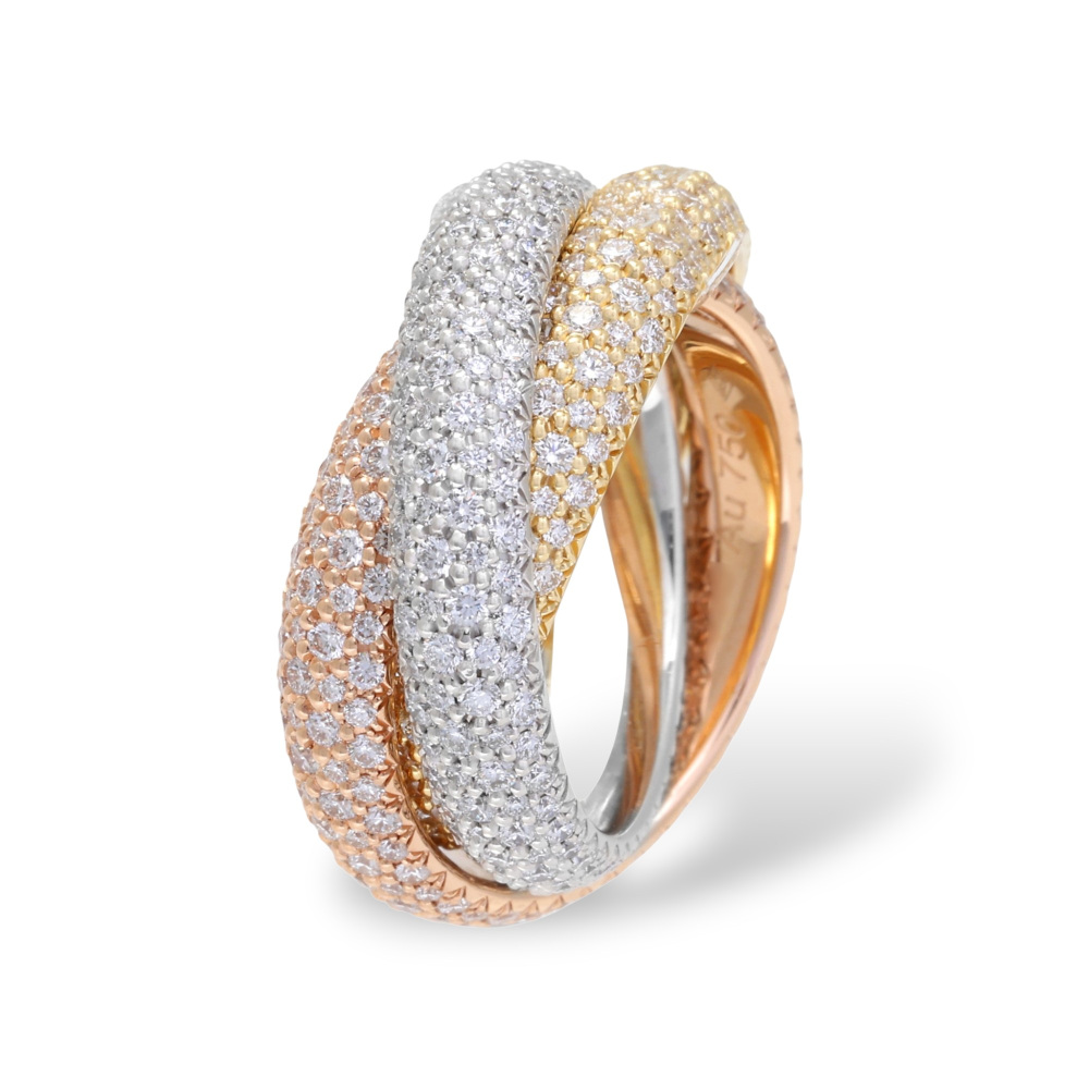 Cartier Trinity Pave Ring Tri-Gold Diamond N4210800