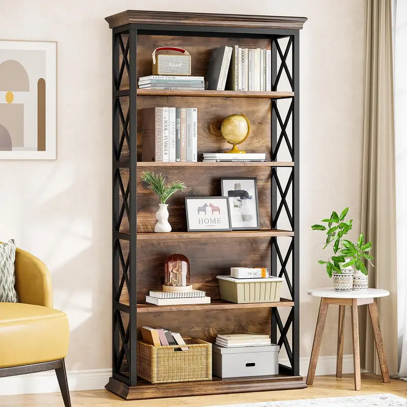 Tall 6-Tier Industrial Bookshelf – 71-Inch Floor-Standing Display Cabinet for Living Room, Office, or Library Organization