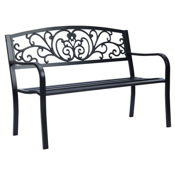 Simply Elegant Flora Metal Park Patio Bench,Outdoor Bench in Black for Porch,Lawn,Garden,Deck by SunRay