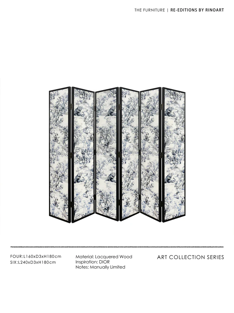 YA015 (4-Folder) - Di@r Maison Series Jungle Art Lacquered Wood French Screen Ink Blue and White New Chinese
