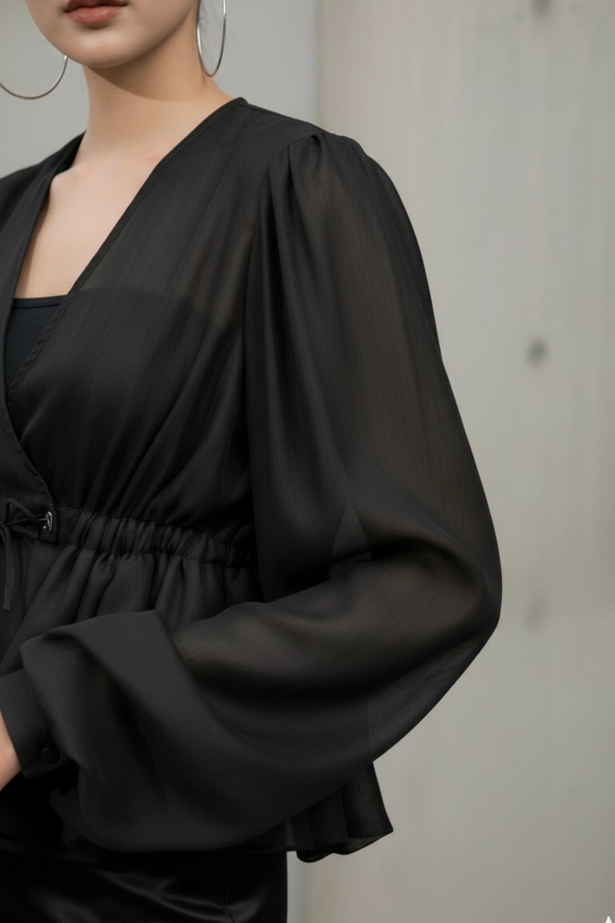 French Black Sheer Top