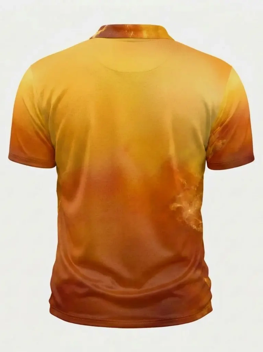 Moisture Wicking Golf Polo 3D Yellow to Orange Ombre Gradient Button Short Sleeve Golf Polo Shirt