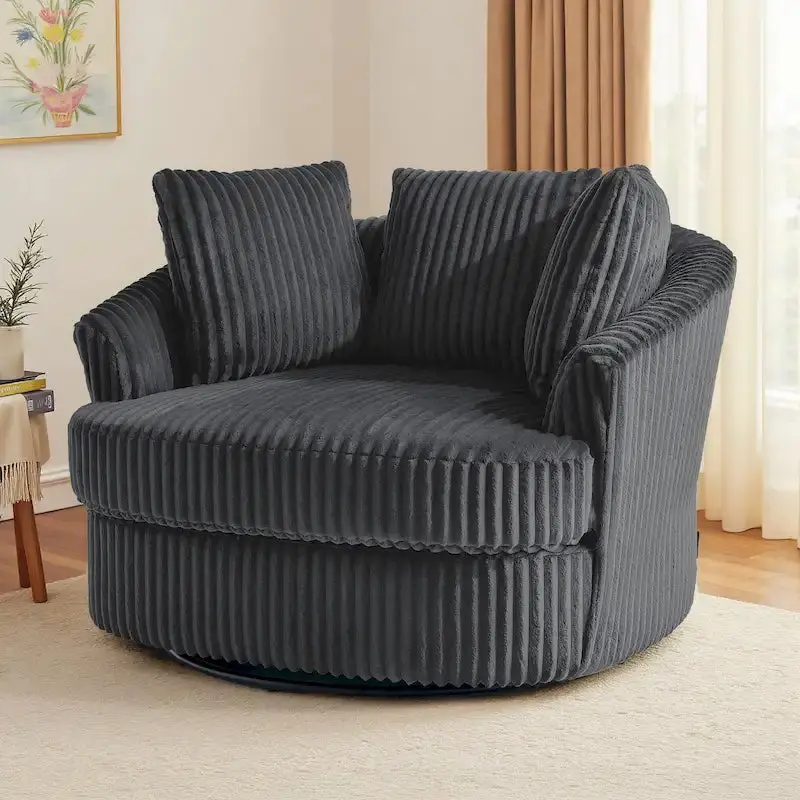 Recessed-Arm Swivel Barrel Chair – Slipcovered Barrel Accent Chair with Recessed Arms