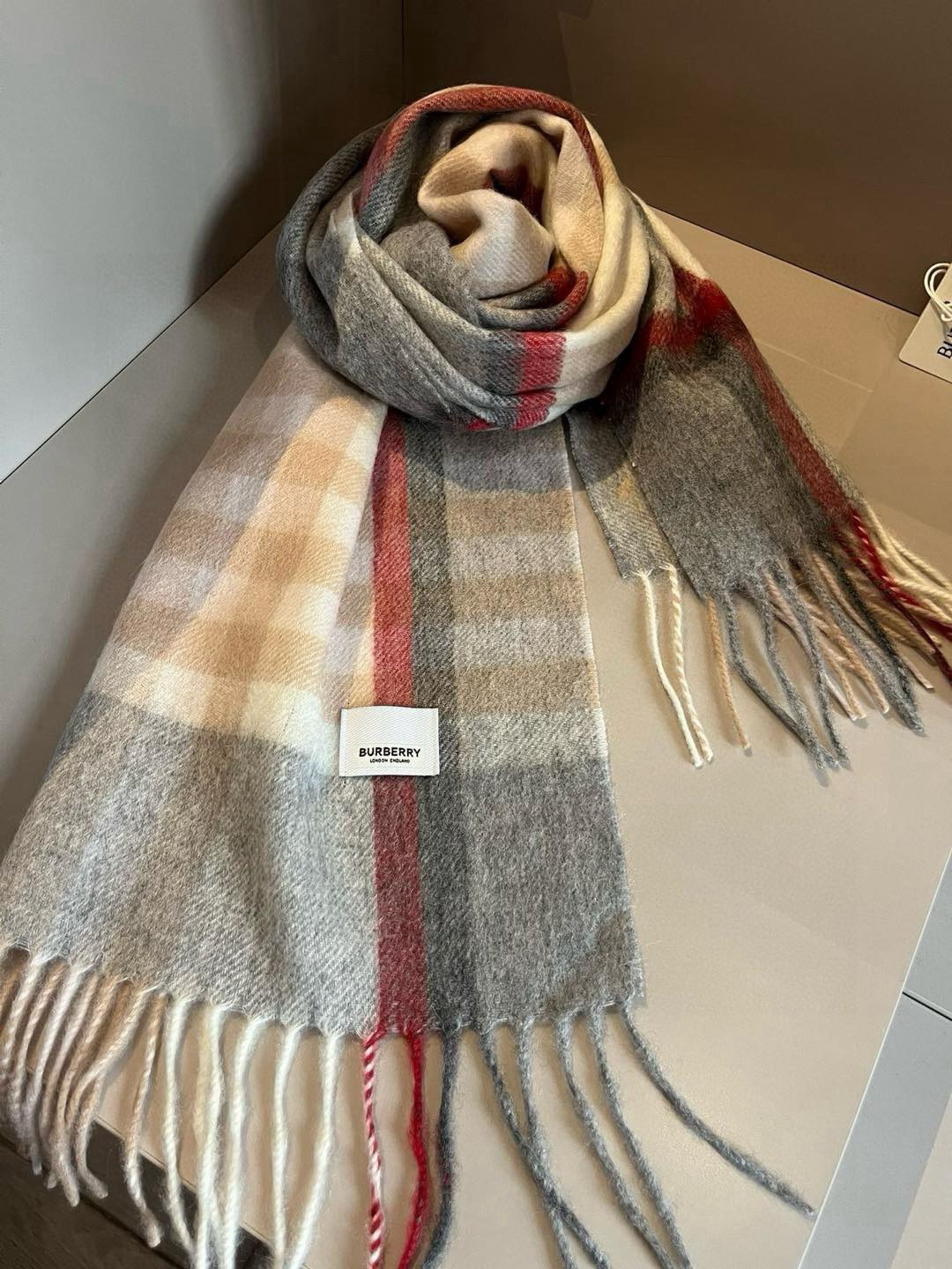 Burberry Cashmere Scarf Beige Stripe For Women 180cm