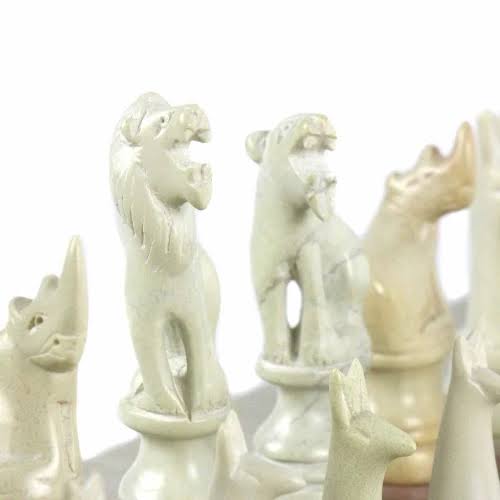 Smolart | Hand Carved Soapstone Animal Chess Set - 15x22 Board