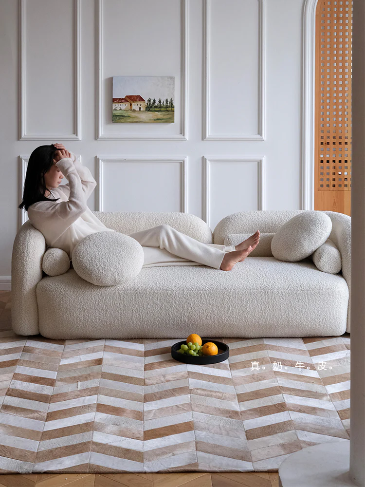 CP111 - Q1 Grade Danish Cowhide! French Herringbone Fishbone Splicing Rice Brown Two-color Carpet Living Room Bedroom