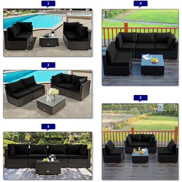 Costway 5PCS Patio Rattan Furniture Set Cushioned Sofa and Chair Coffee