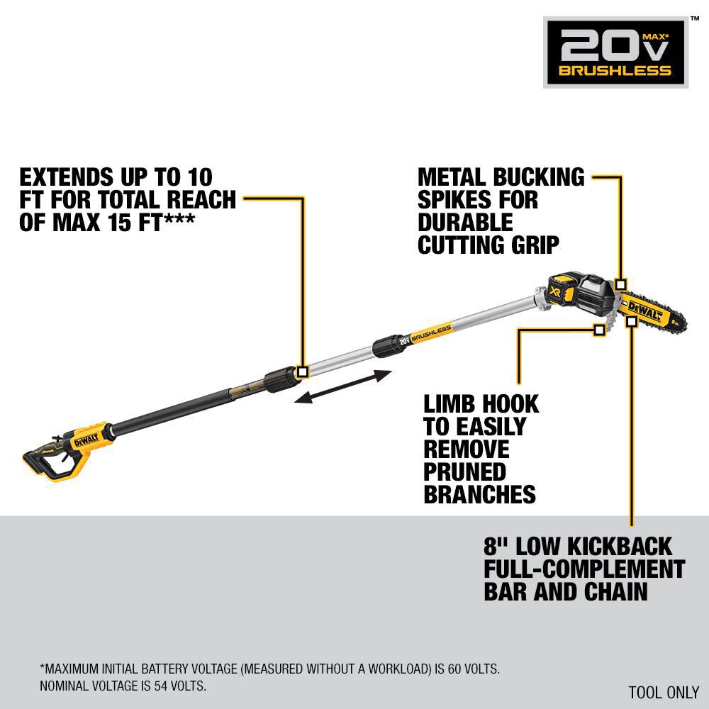 DEWALT 20V MAX 8″ Pole Saw Bare Tool DCPS620B