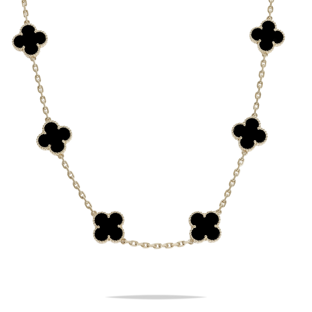 Van Cleef & Arpels Vintage Alhambra 20 Motifs Necklace 18K Yellow Gold Onyx VCARA43100