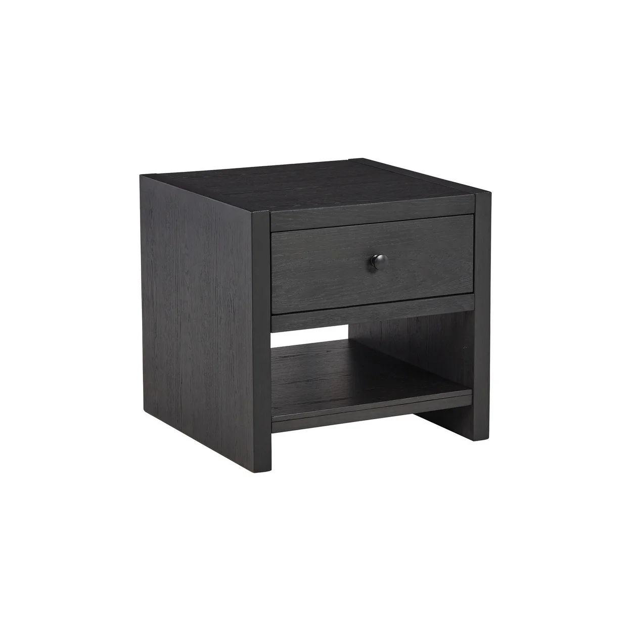 24 Inch Square Side End Table Wire Brushed Black Wood Single Drawer - Saltoro Sherpi