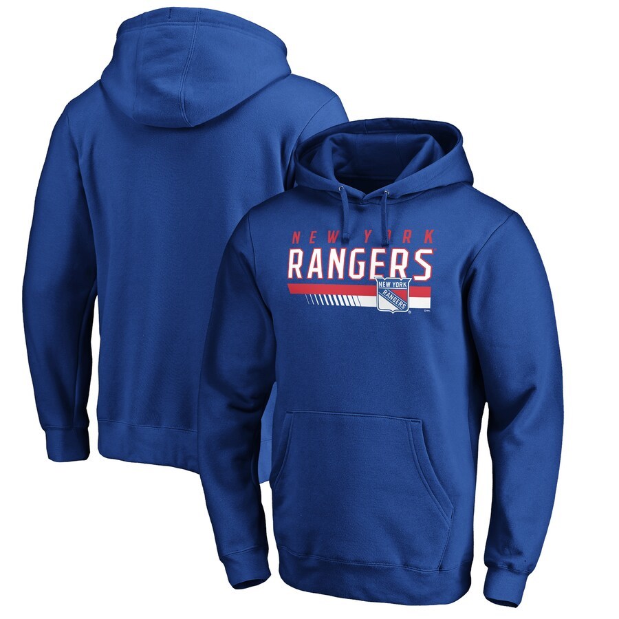 Men's Fanatics Branded Blue New York Rangers Staggered Stripe Pullover Hoodie