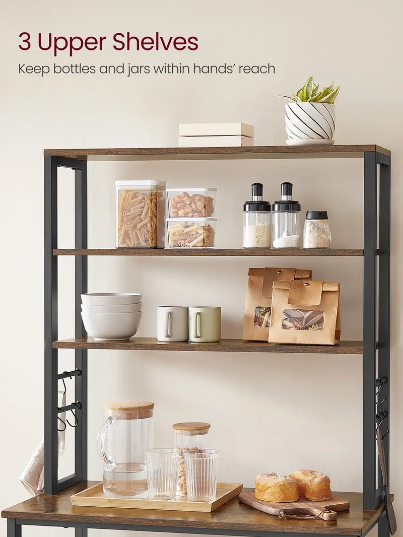 VASAGLE Baker’s Rack, Microwave Oven Stand, Rustic Brown and Black