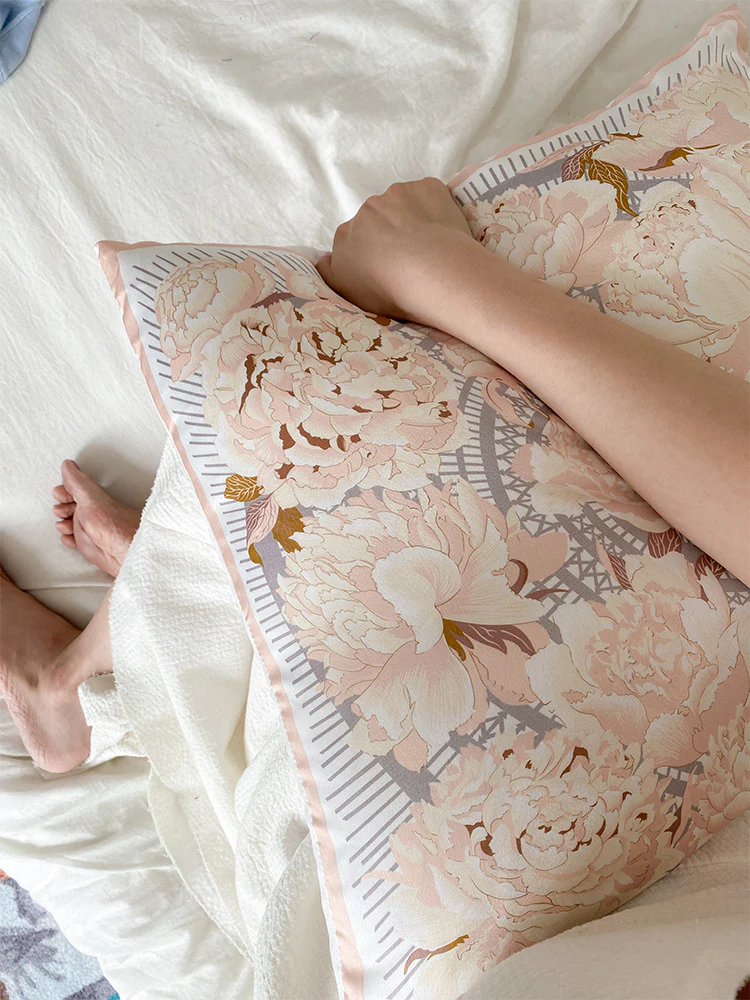 BD040 - H-Silk Champagne Peony Silk Feel Pillow: Rhino Exported Bed Sofa Pillow