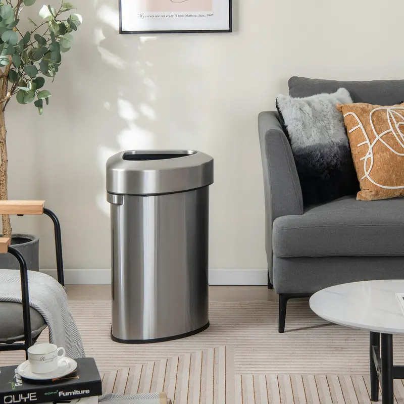 Stainless Steel Triangular Corner Trash Can – 16-Gallon (60L) with Lid