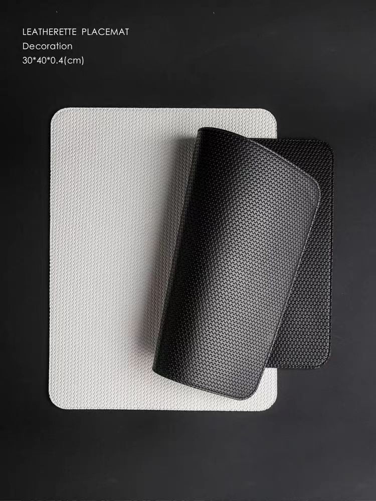 DC102 - Italian Top-layer Fine Leather Black and White Bicolor BV Braided Monochrome Dining Mat Table Mat Heat-insulated Mat Home Anti-scalding