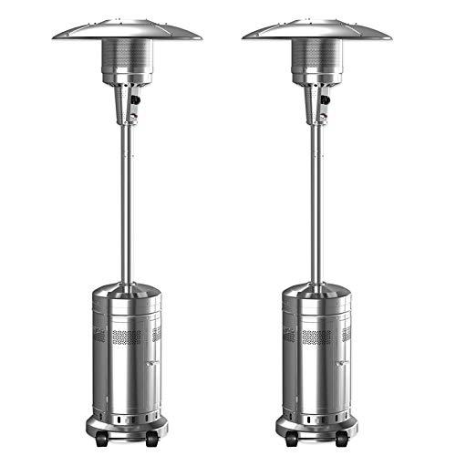 2026 2 Set 48,000-BTU Umbrella Patio Propane Heater with Wheels,Stainless Steel Patio Heater,Stainless Steel Floorstanding Liquid Propane Heater Outdoor Patio,Patio Heater Standing Outdoor (Color:Silver)
