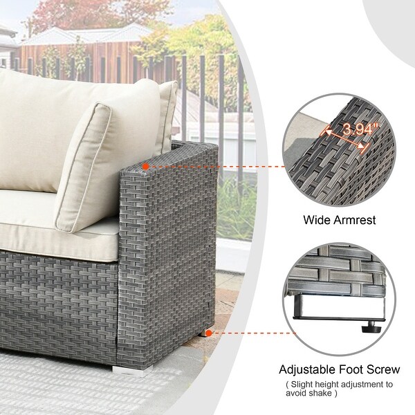 HOOOWOOO 8piece Patio Furniture Set Wicker Sectional Sofa with Fire Pit Table