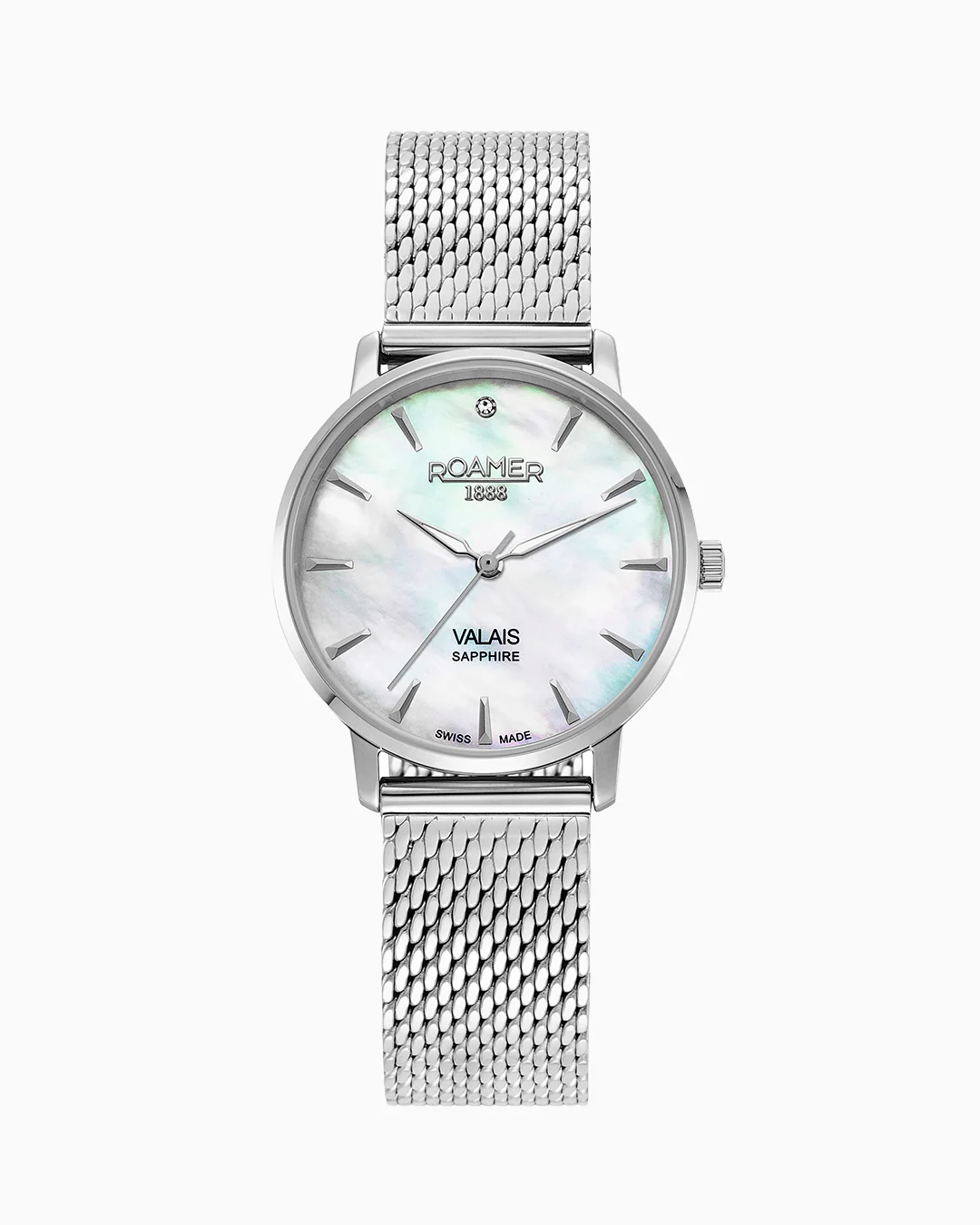 Valais Ladies Interchangeable Box Set 32mm Quartz Three-Hand Date White MOP Dial Black Leather Strap and Stainless Steel Milanaise Bracelet Sapphire glass Stainless Steel swiss watch