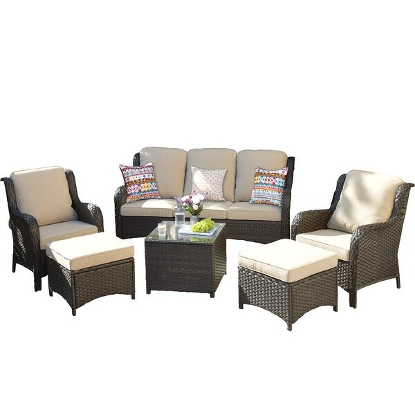 OVIOS 6piece Conversation Wicker Sectional Set with Table