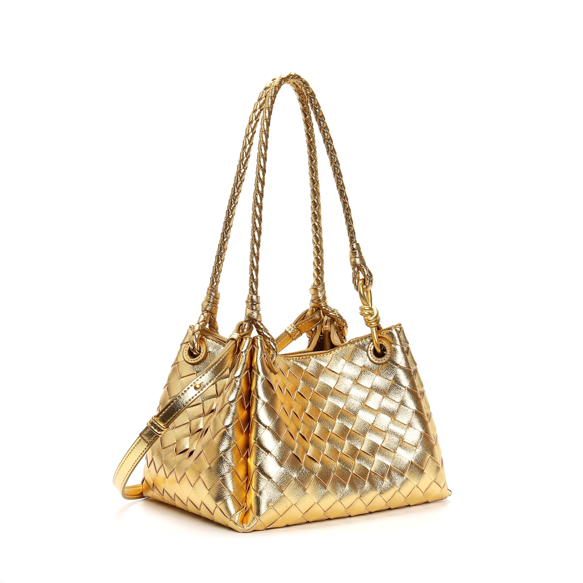 Gold Metallic Woven Leather Hobo Bag