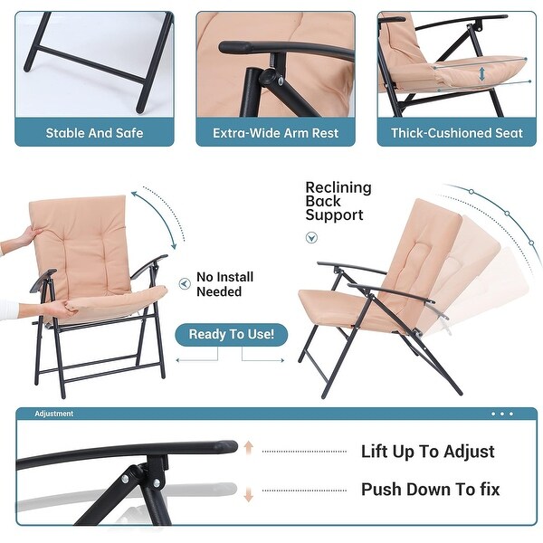 3Piece Folding Patio Bistro Dining Set,Furniture Set with 2 Folding Reclining Chairs with Cushion and 1 Folding Glass Table