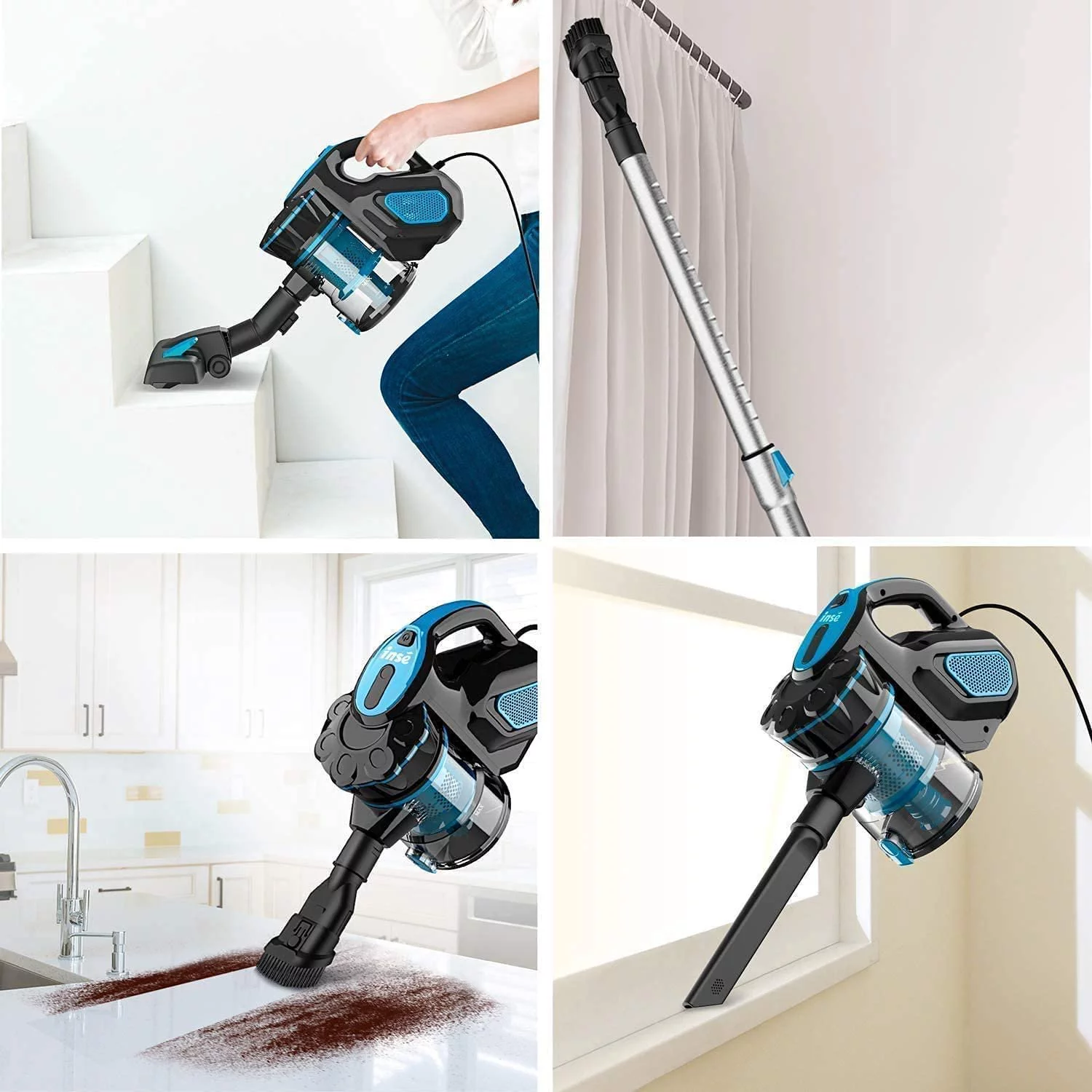 INSE Corded Stick Vacuum Cleaner, 18Kpa Powerful Handheld Vacuum with 600W Motor, 3-in-1 Multi-cyclone Filtration Lightweight Vacuum Cleaner for Home Carpet Hard Floor Pet Hair