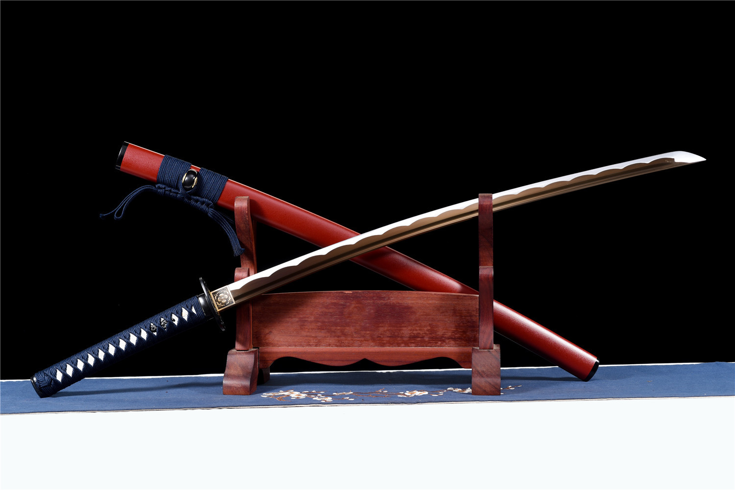 Handmade Katana High Carbon Gold Blade Iron Tsuba Red Saya Full Tang