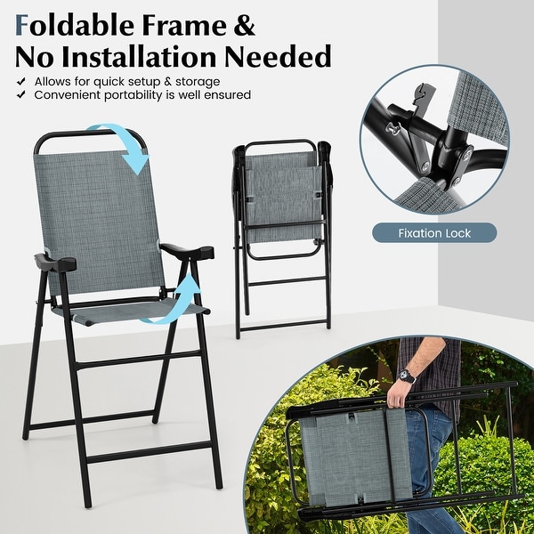 Gymax 4 PCS Patio Bar Chair Folding Bar Height Metal Frame w/ Footrest
