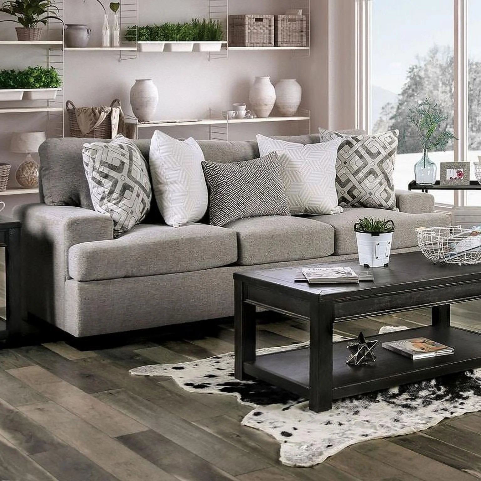 Transitional Light Gray Microfiber Sofa Furniture of America SM3084-SF Polly