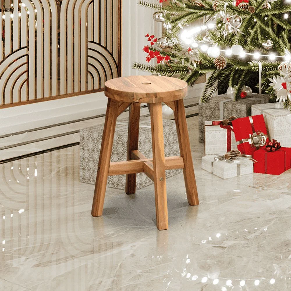 Acacia Wood Stool Round Top Chairs Best Ideas End Tables For Sofas Sub-stool for Living Room Bedside Strong Weight Capacity Upto 350 LBS, Natural Color