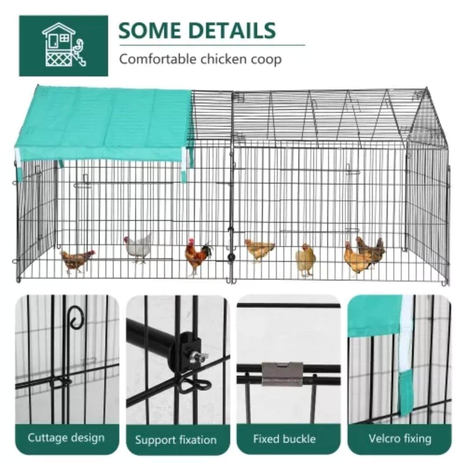 NiamVelo Extra Large Metal Chicken Coop, Outdoor Chicken Cage Chicken Coop Runs with Doorand Covere for Backyard Farm, Black
