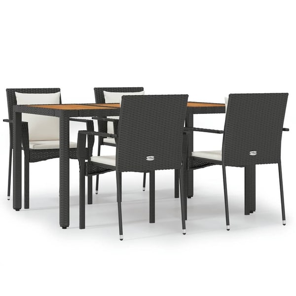 vidaXL 3 Piece Patio Dining Set with Cushions Black Poly Rattan