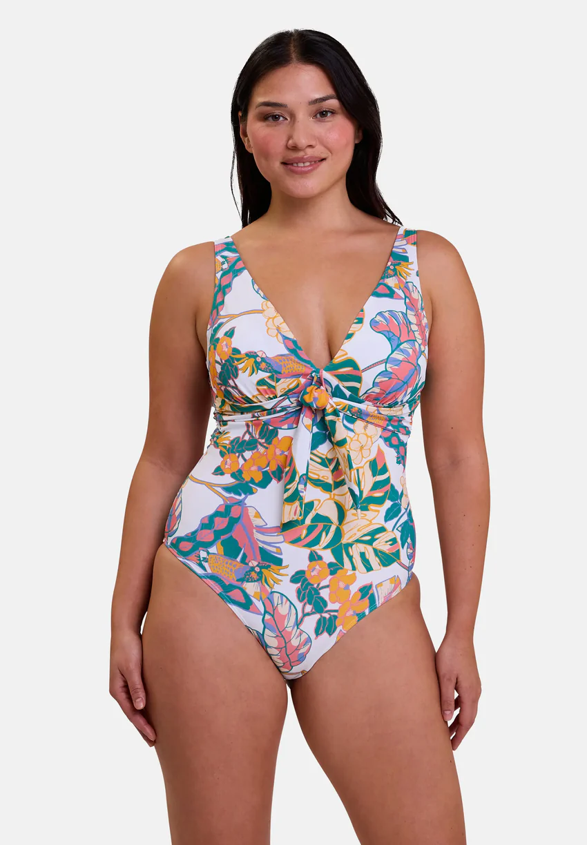 Maillot de bain une pièce sans armatures Fidji Imprimé Exotique Blanc