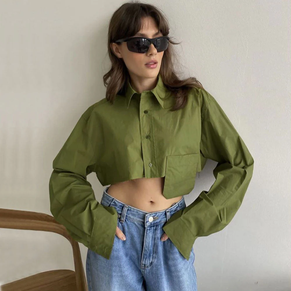 Pointed Collar Cropped ShirtClistos