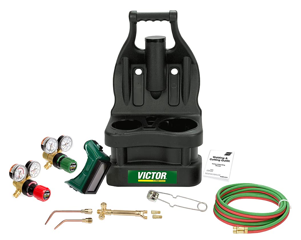 0384-0945 G150 J-P Light Duty Gas Welding Outfit Tote Kit Without Tanks, R150-200/R150-540 Gas Regulators, 103-01FP Torch Handle, Striker, 12.5' - 3/16